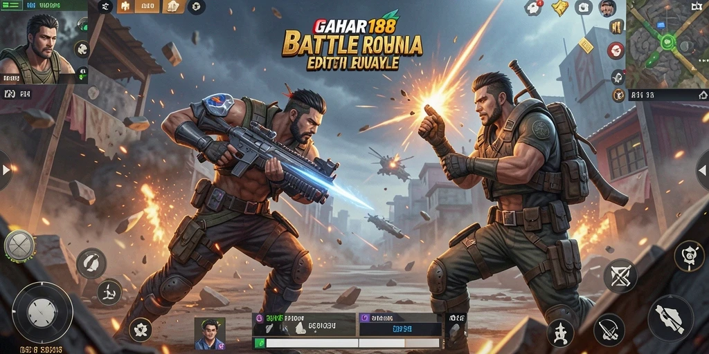 Tangkapan layar GAHAR188 menampilkan aksi seru dalam pertarungan Battle Royale.