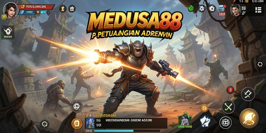 Tangkapan layar utama MEDUSA88 menunjukkan aksi pertarungan yang intens.
