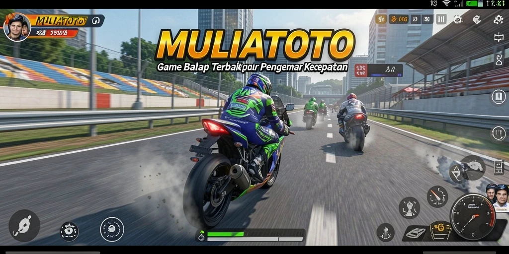 Screenshot gameplay MULIATOTO menampilkan aksi balapan motor yang mendebarkan.