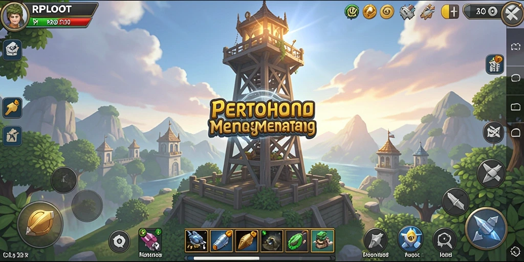 Tangkapan layar gameplay dari RPLOOT menunjukkan aksi Tower Defense yang mendebarkan.